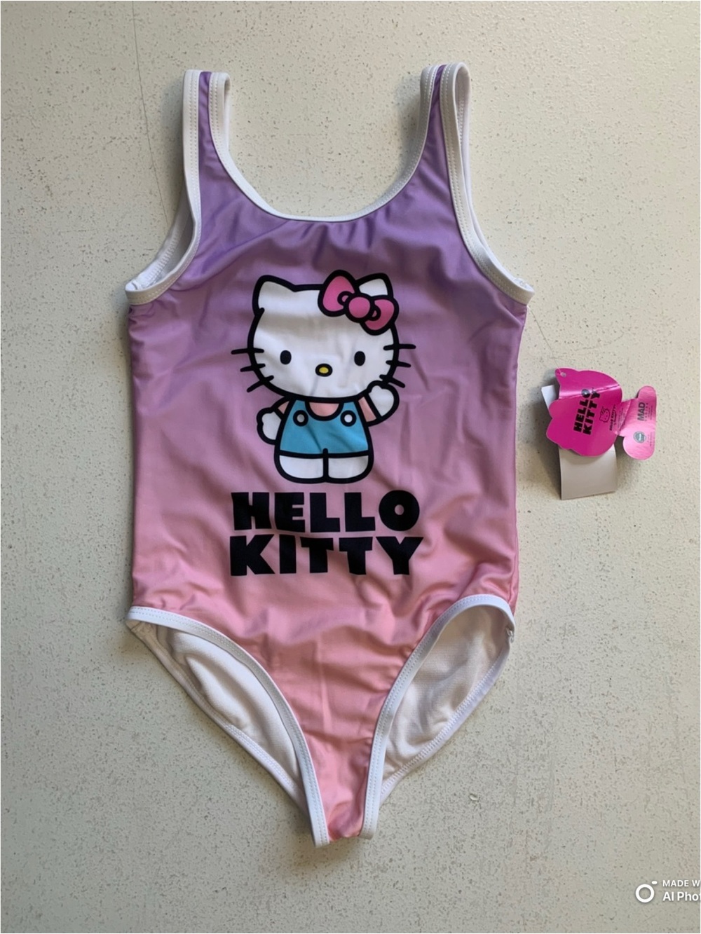 Hello Kitty Girls Purple Pink Ombre One Piece Swimsuit Size Small NWT Beach